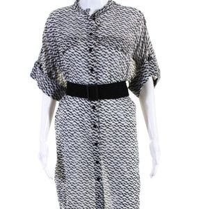 Iris Setlakwe Womens Crew Neck Button Down Abstract Maxi Dress White Size 8